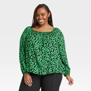 Ava & Viv Green Polka Dot Blouse